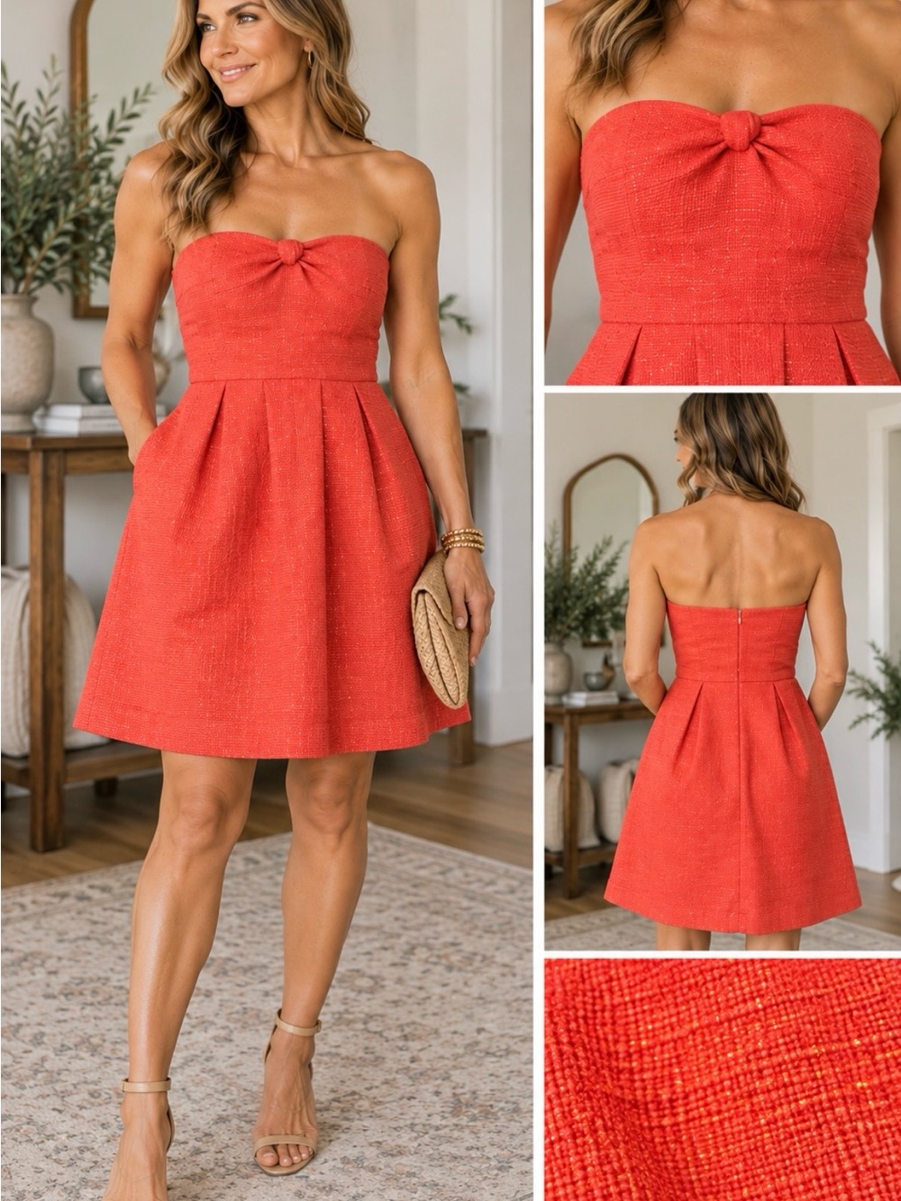 J. Crew Strapless Knot-Front Coral Dress